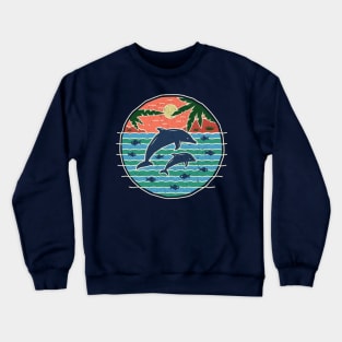 Dolphins - Rustic Sunset Paradise Scene Crewneck Sweatshirt